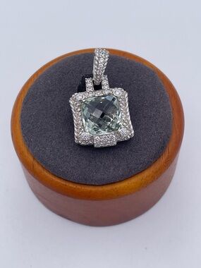 Judith Ripka Sterling Silver 925 Green Amethyst Prasiolite CZ Enhancer Pendant